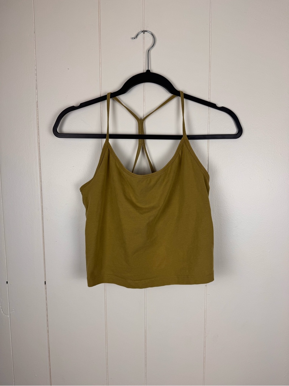 PINK Victoria’s Secret Olive Green Strappy Back Shelf Bra Crop Tank Top L